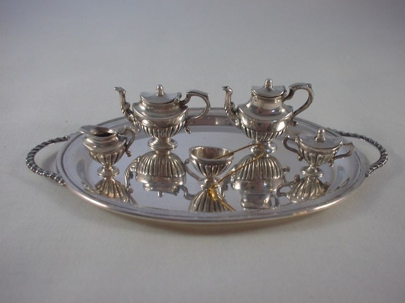 Solid Sterling Unique Coffee and Tea Set on Tray hs208