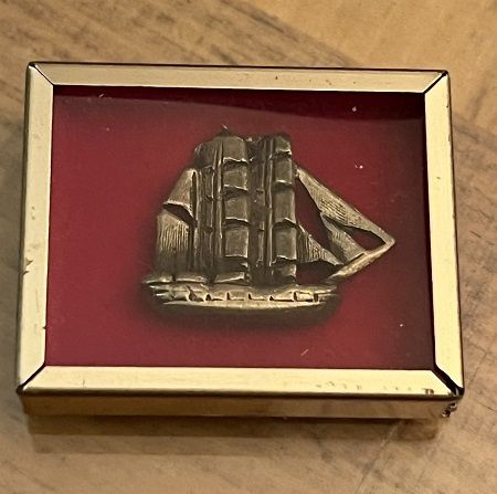 Small Brass Sailing Ship in a Frame ala516