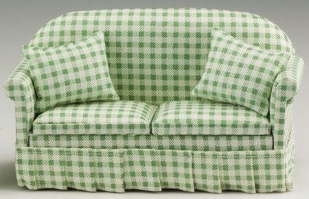 Sofa with Pillows, Green/White Checked cla10777