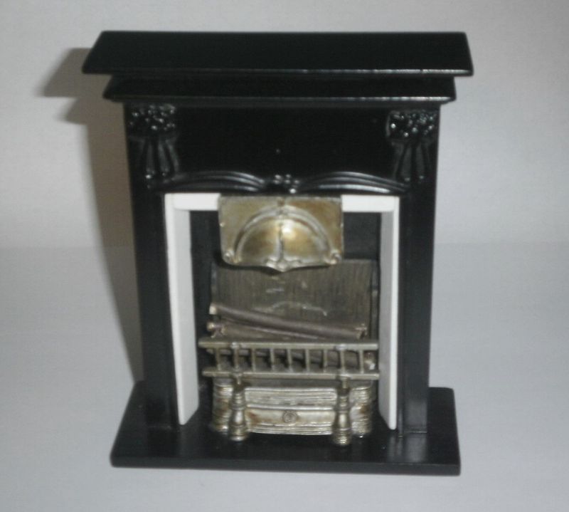 Tall Black Fireplace w/ Trim and Logs eb78