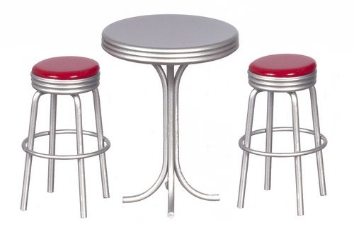 Tall Table with 2 Stools with Red Tops T5919