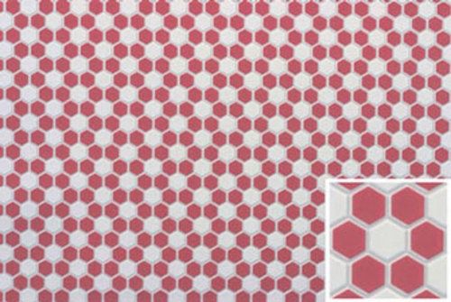 FF60691 Tile:  3/8" Hexagons, 11 X 15.5, Red/White