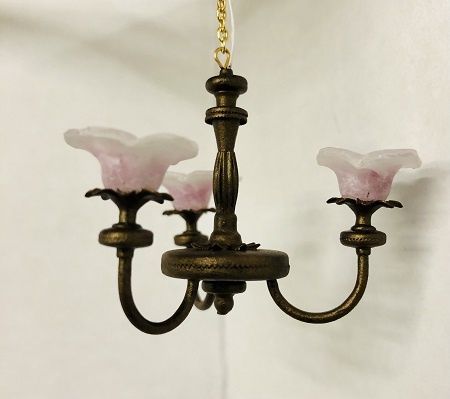Three-Arm Brass Chandelier with Pink-plum Frost Shades chaaa