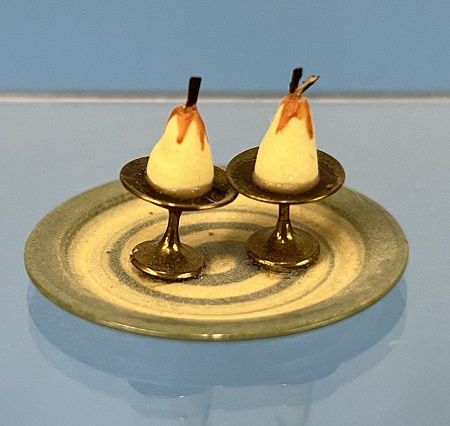 Two Pears in Brass Servers Sitting on a Plate ALA878