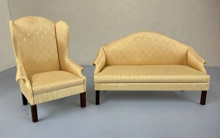 Two Tone Butter Yellow Wing Back Chair and Settee ch22170