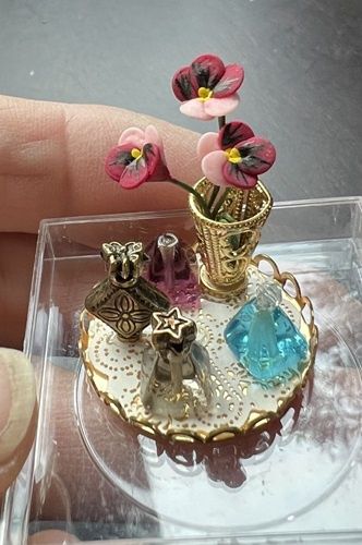 Vanity Tray with Flowers, Perfume Bottles, and a Lace Doily mb224