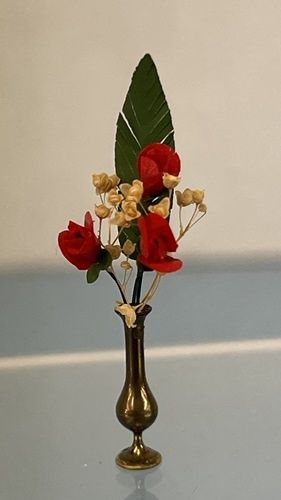 Three Roses in Brass Vase MC143X
