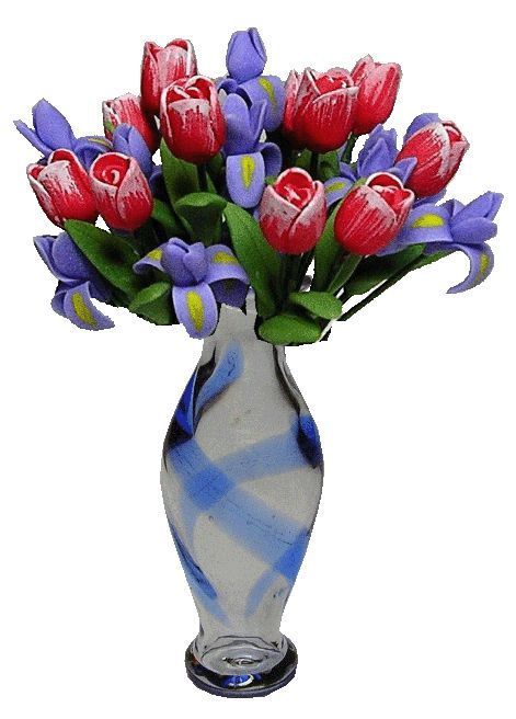 Tulips/Irises in Blue Striped Classic Vase bdr138