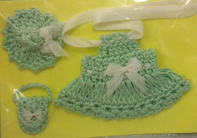 Tiny Green Crocheted Dress, Hat, &amp; Purse CR05