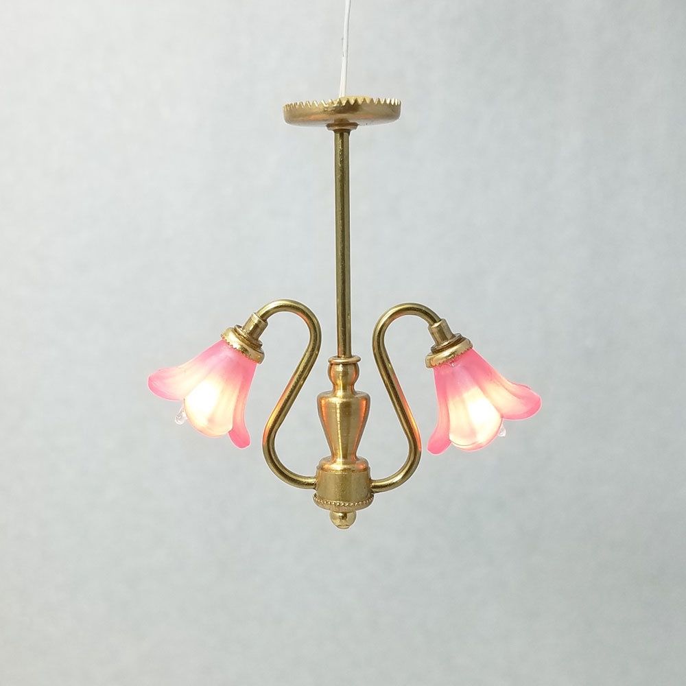 Two Light Brass With Frosted Floral Shades CL-2LP