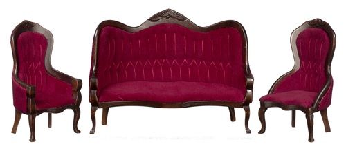 Victorian Living Room 3 Pc, Red, Walnut az91712