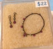 Tiny Red Black and White Necklace and Earrings Set ARS032