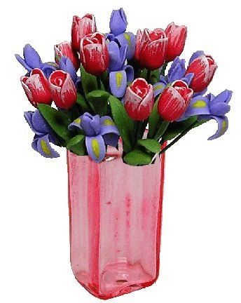 Tulips/ Iris in Pink Square Vase bdr278