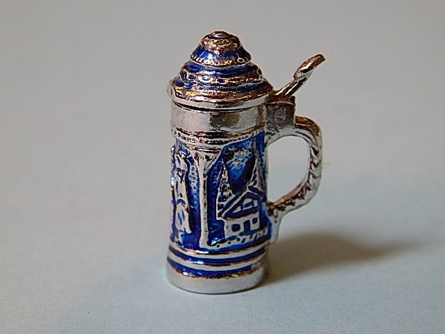 Unmarked Silver Beer Stein/Blue ad64313