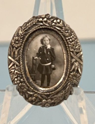 Vintage Oval Framed Print of Boy in Little Lord Fauntleroy Clothing mn270