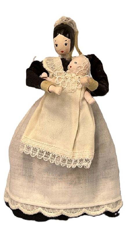 Vintage Wooden Bead Head Maid Holding Infant mc1755x