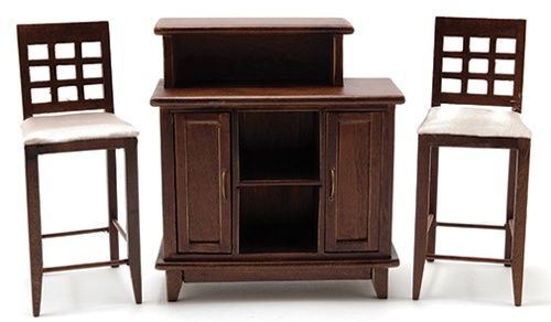 Walnut Bar with Two Chairs 91702