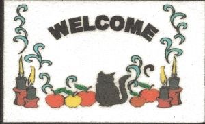 Welcome Mat - WELCOME - Black Cat &amp; Pumpkins 2 1/2" X 1 1/2" hw475ba