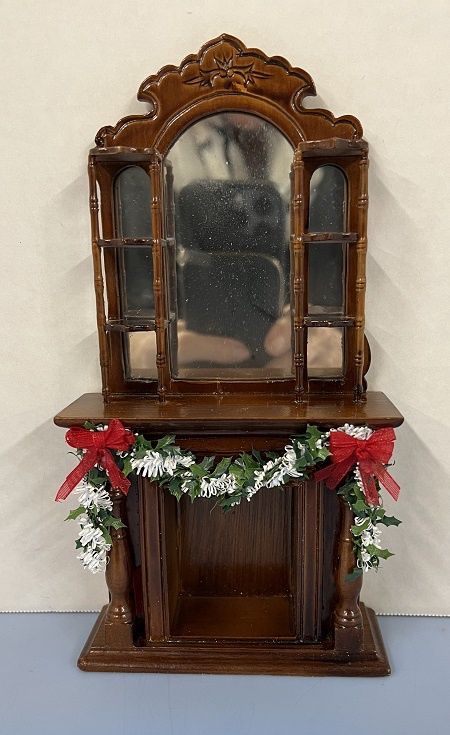 Victorian Fireplace with Mirrors, Shelves, Garland, Red Bows mb1131