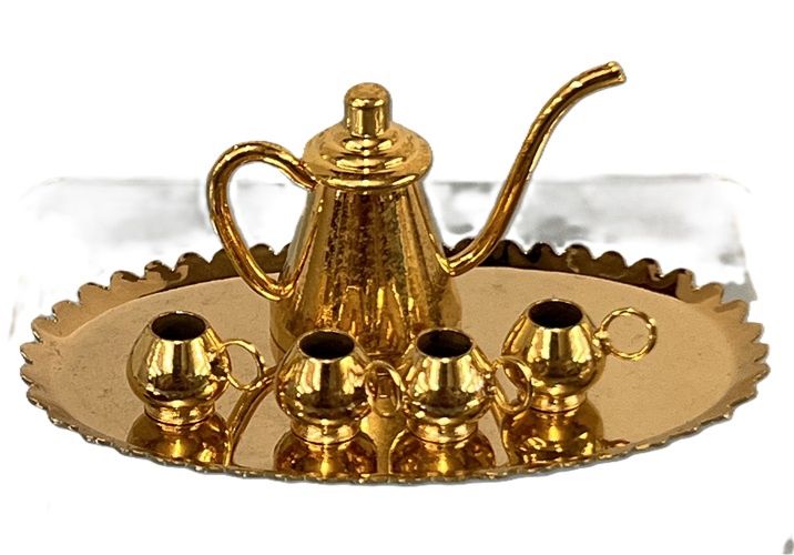 Vintage Brass Tray and Coffee Pot with Cups c127