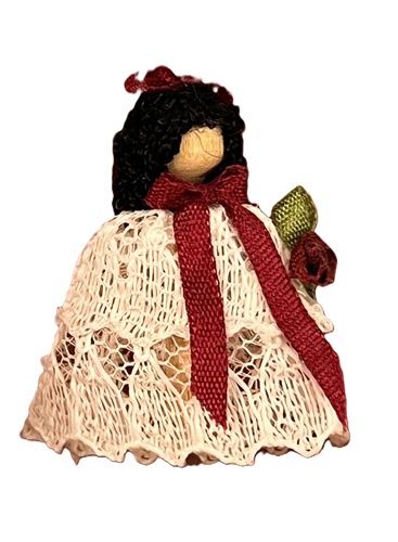 Vintage Bead Doll in White Dress with Red Silk Ribbon beaddoll1