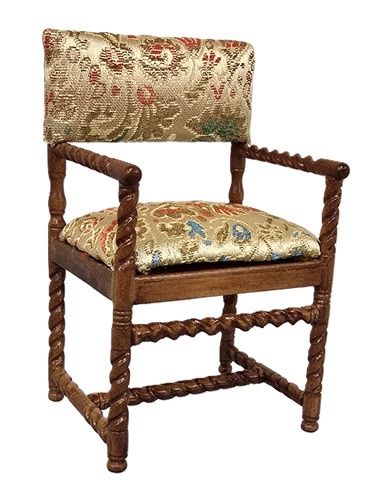 Vintage Bespaq Jacobean Style Chair With Barley Twist Arms and Legs 6402BGBNWN