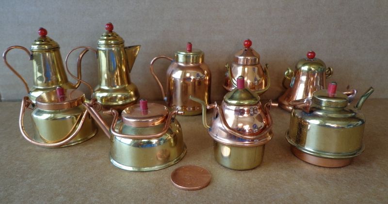 Vintage Miniature Copper Pots and Pans and Pitchers eb122