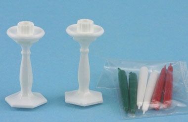 White Candlesticks (2) with Candles cb71