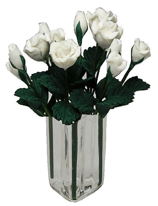 White Roses in Square Clear Vase bdr092