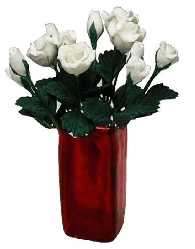 White Roses in Red Square Vase bdr242