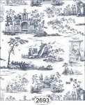 Wallpaper Rose Hill Toile Blue on White WAL2693