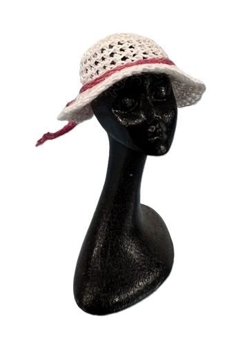 White Crochet Hat with Red Ribbon MC125X