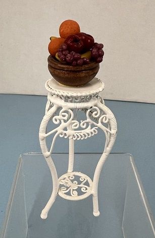 MC957  White Wire Table with Bowl of Fruit