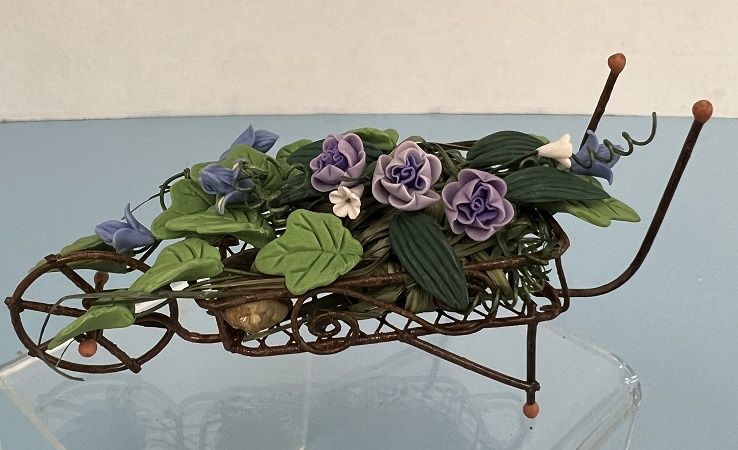 Wire Wheelbarrow with Purple Flowers mc05608z