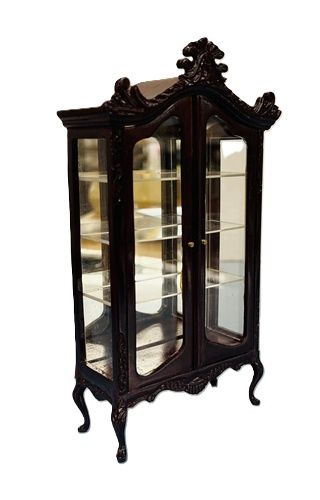 Vintage Bespaq China or Curio Cabinet With Ornate Full Bonnet Top and Cabriole Legs swbesq3880