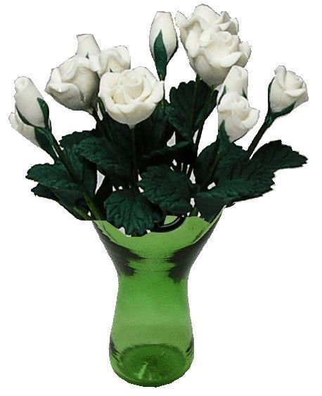 White Roses in a Green Ruffled Vase bdr112