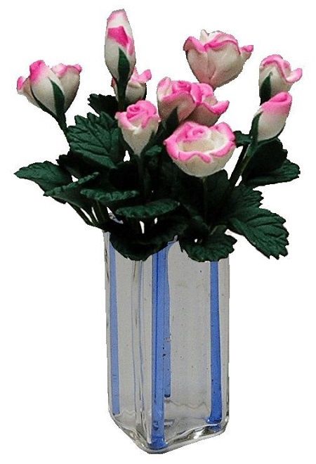 White with Pink Roses in Square Vase bdr156