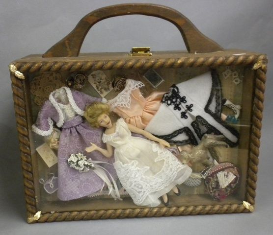 Wooden Box Purse or Case with Doll 10000255