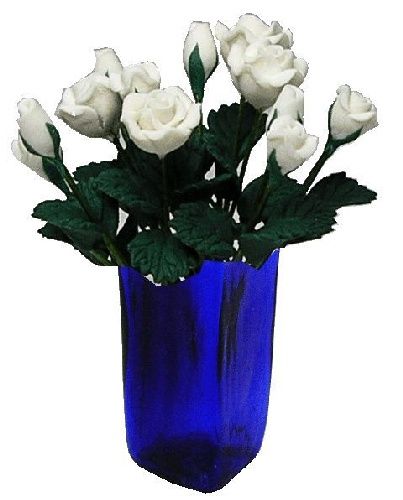 White Roses in Blue Vase br182