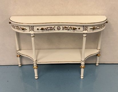 White with gold trim table with shelf bes3194