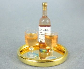 Wine Bottle and 2 Glasses on Tray HR53057