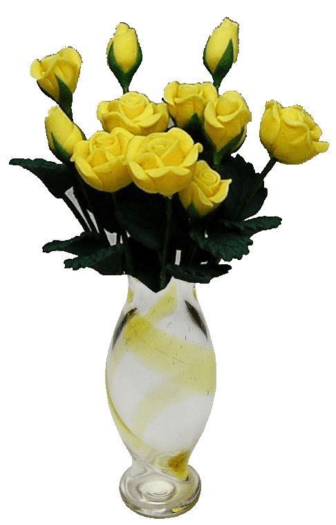 Yellow Roses in yellow striped vase bd037