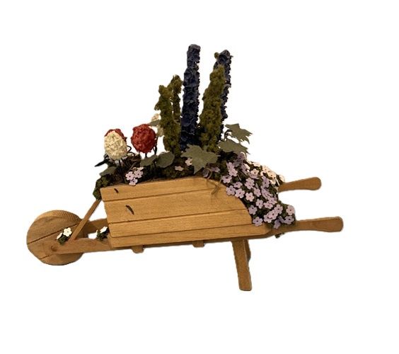 Wooden Wheelbarrow with Flowers ps036