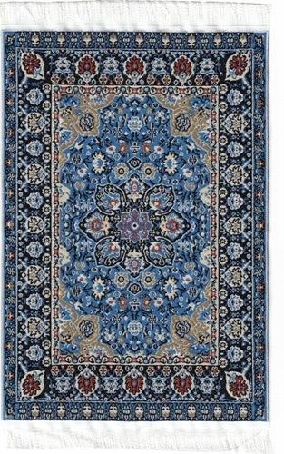 Woven rug in blues with white fringe 11124r