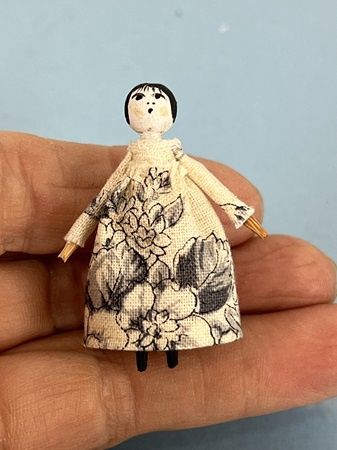 Wooden Bead Doll in Blue and White Dress 10000248