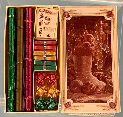 Wrapping Box with Christmas Papers, Ribbon, Bows, &amp; Tags MC1762x