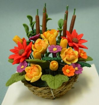 Thanksgiving Basket of Flowers with Cattails BDa1073
