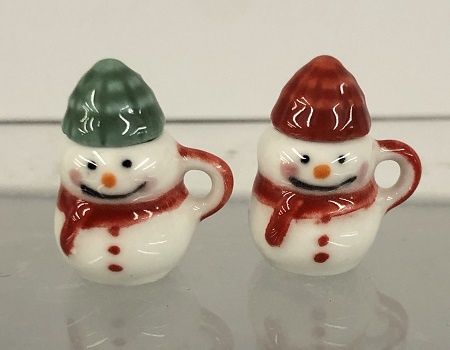 Ceramic Snowmen Mug Set/2 w/ Lids BDb343