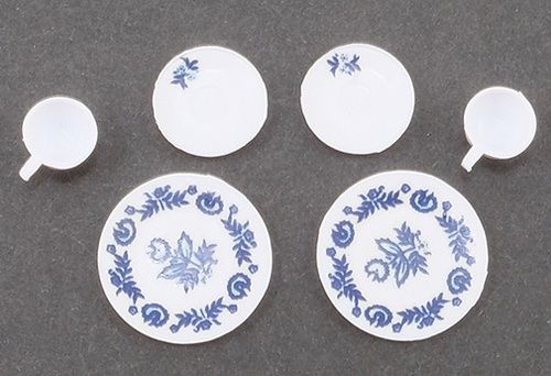 White Plates w/Blue Decor--2  Sets CB099