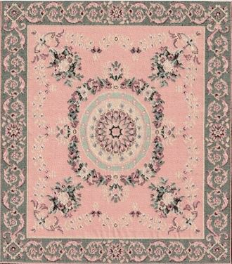 Pink, green, and white rug from France